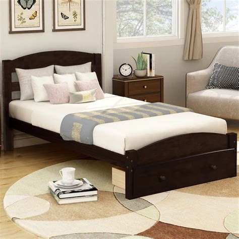 espresso twin bed with storage|twin platform bed with drawers.